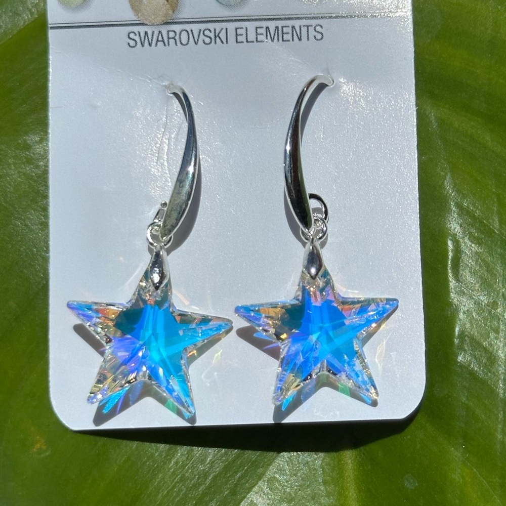 Swarovski Star Aurora Borealis Crystal Earrings Sterling Silver Hooks in Maui